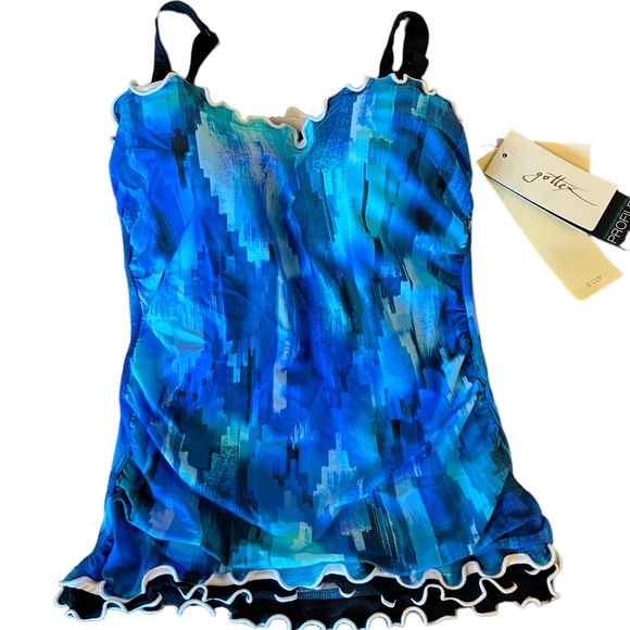 PROFILE BY GOTTEX Tidal Wave D-Cup Scoop Neck Shirred Underwire Tankini Top NWT - Picture 3 of 7